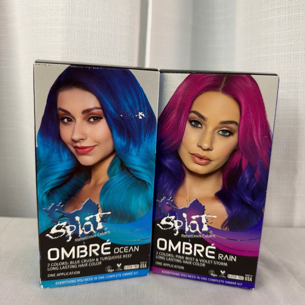 Splat Ombre Hair Color Kits Lot of 2 Ocean Blue and Rain Pink Purple Dye